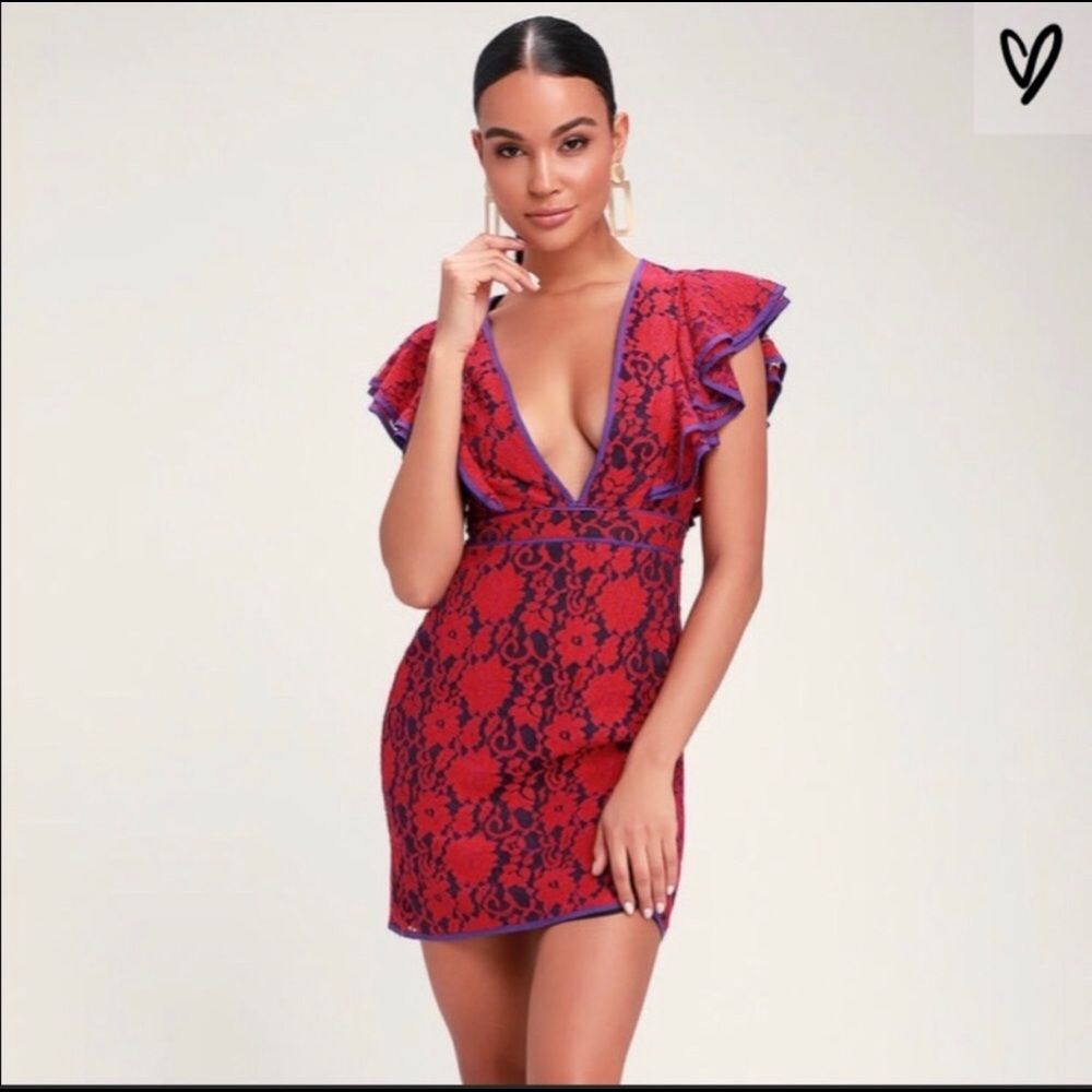 Lulu’s Under the Stars Lace Ruffle Mini dress S